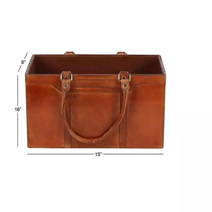 Camel Rustic Leather Magazine Rack Basket