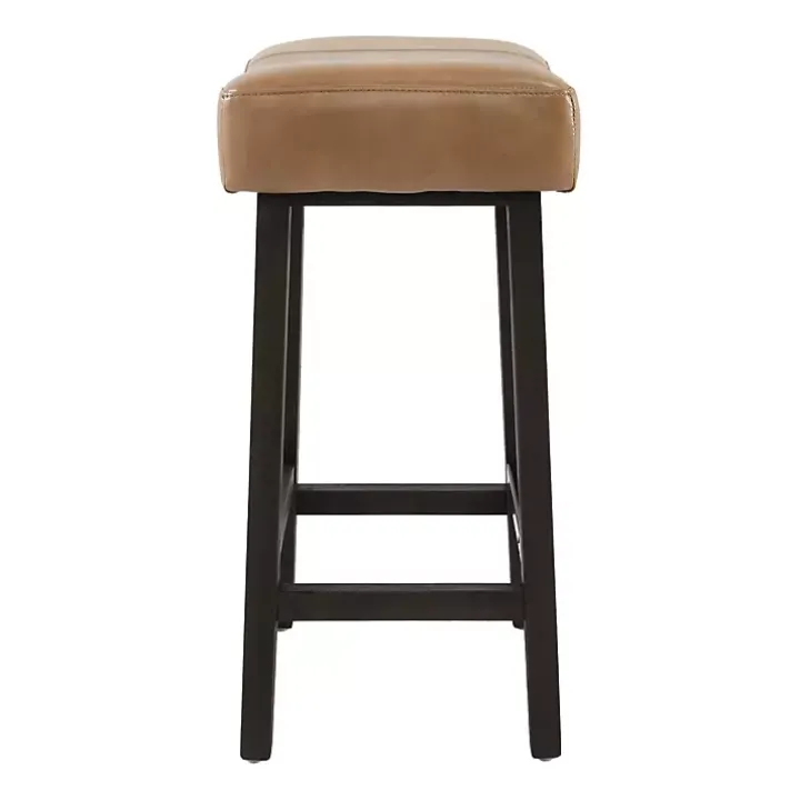 Camel Wood and Leather Backless Stool