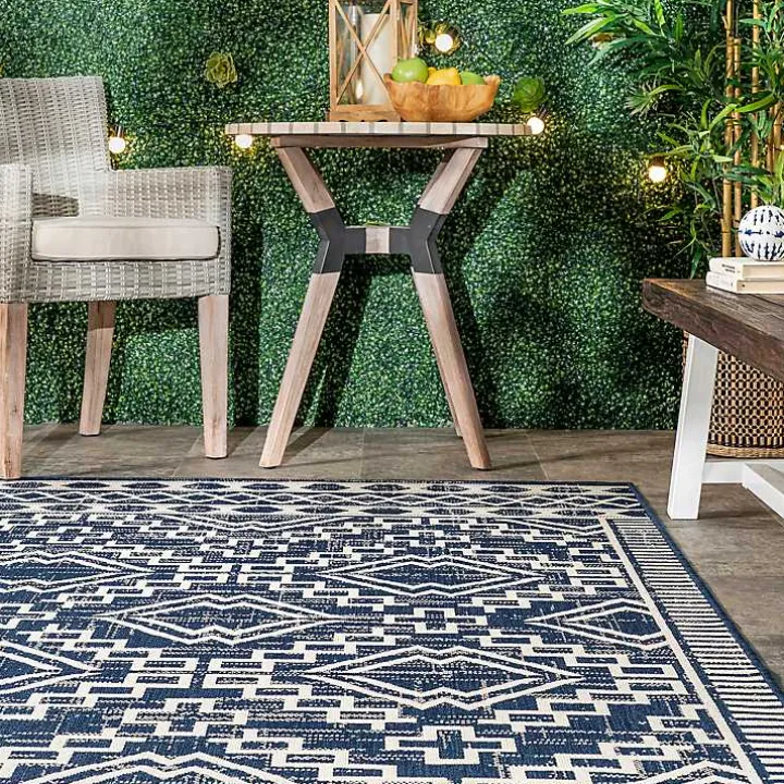 Cammie Blue Moroccan Tribal Outdoor Rug, 8x10