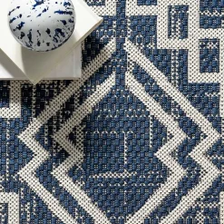 Cammie Blue Moroccan Tribal Outdoor Rug, 8x10