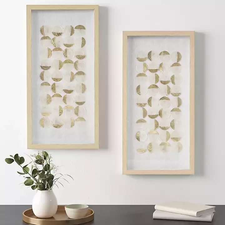 Capiz Shells Emblem Framed Wall Plaques, Set of 2
