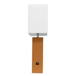 Caramel Faux Leather Charging Table Lamp