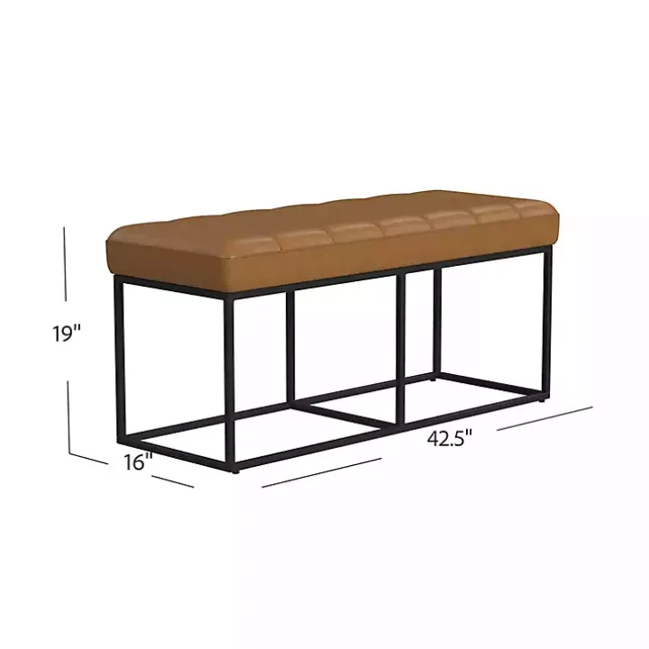 Caramel Faux Leather Upholstered Metal Frame Bench