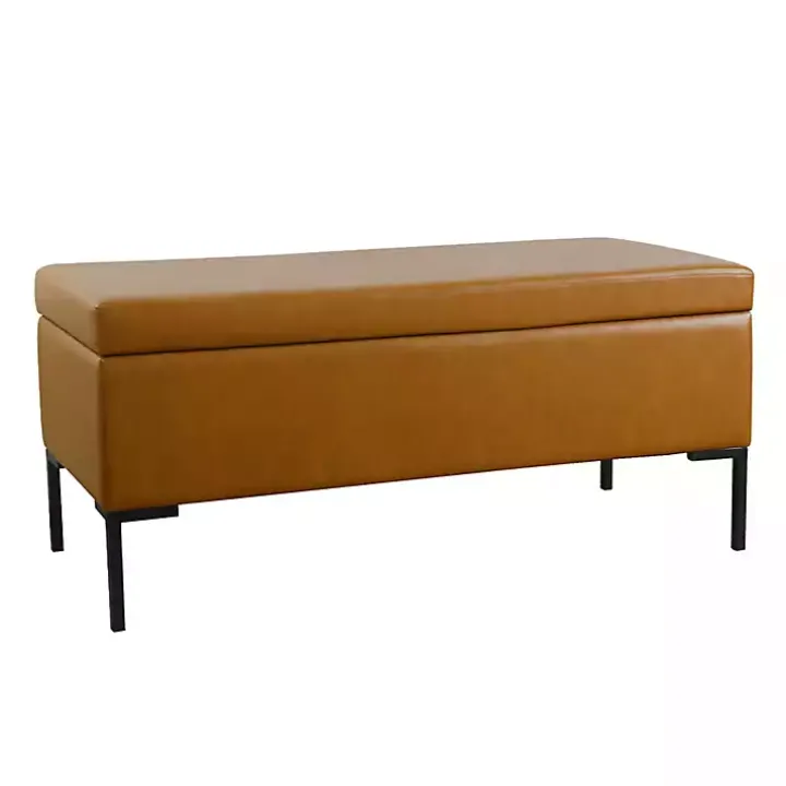 Caramel Vegan Leather Storage Bench