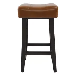 Caramel Wood and Faux Leather Backless Stool