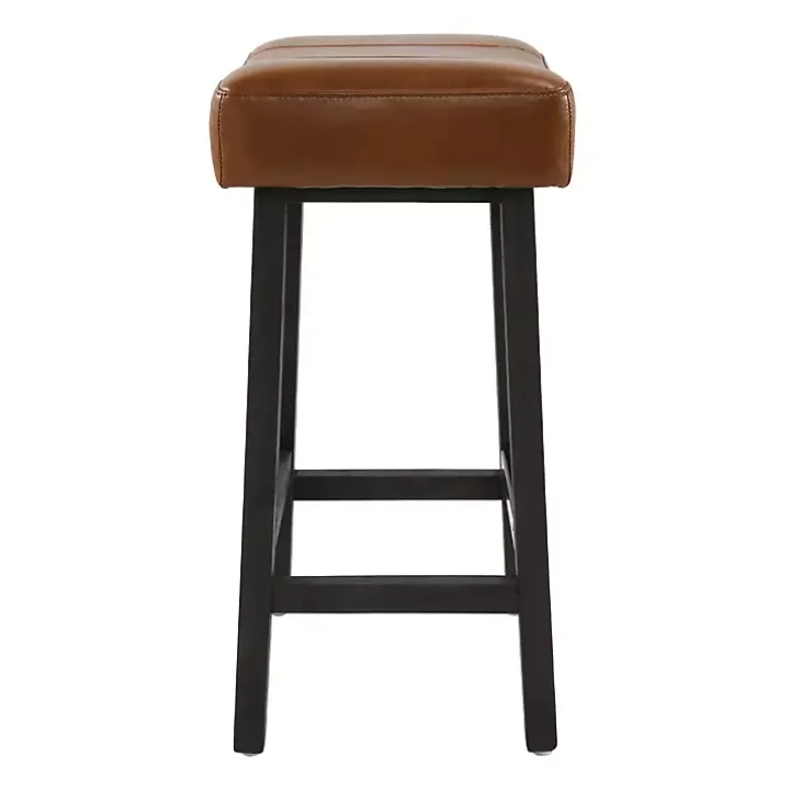 Caramel Wood and Faux Leather Backless Stool