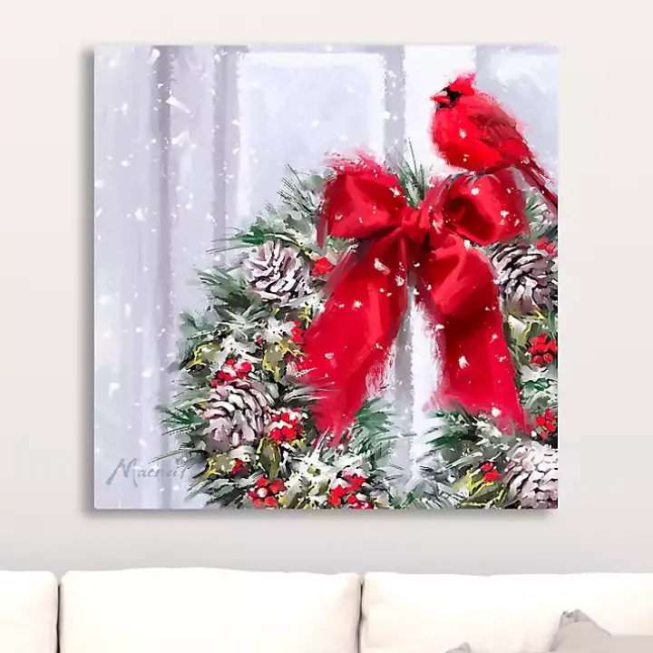 Cardinal on a Wreath Canvas Art Print