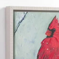 Cardinal on Branch Framed Canvas Art Print