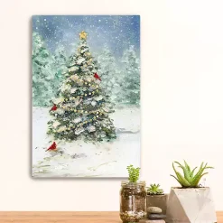 Cardinals on Tree Small Canvas Art Print