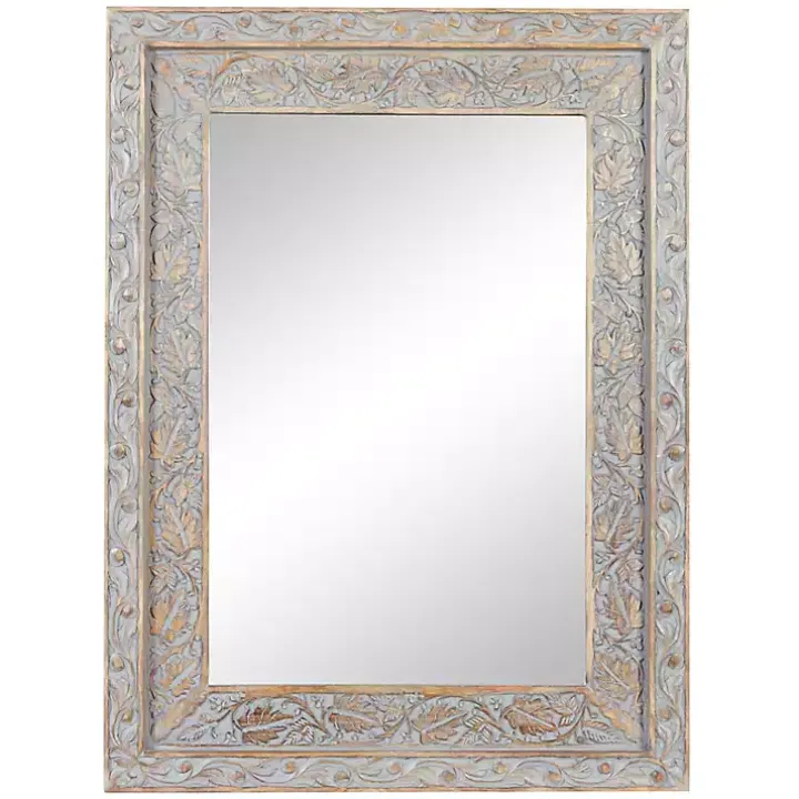 Carved Floral Mango Wood Mirror