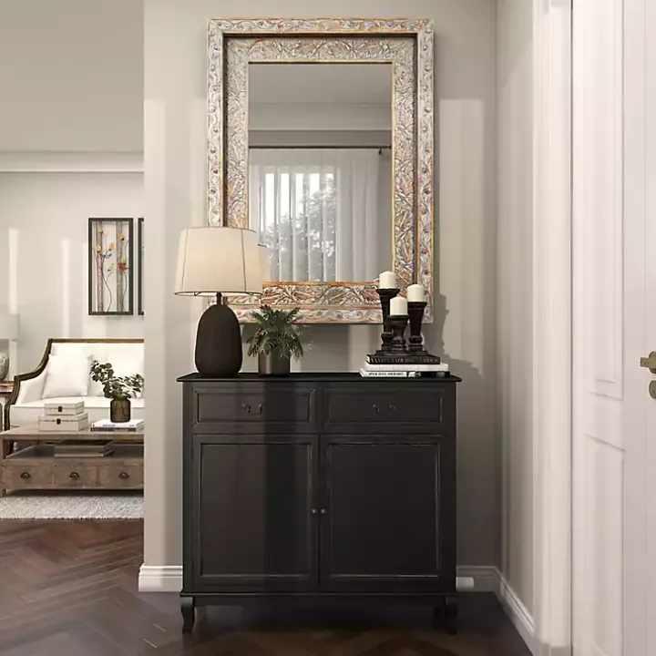 Carved Floral Mango Wood Mirror