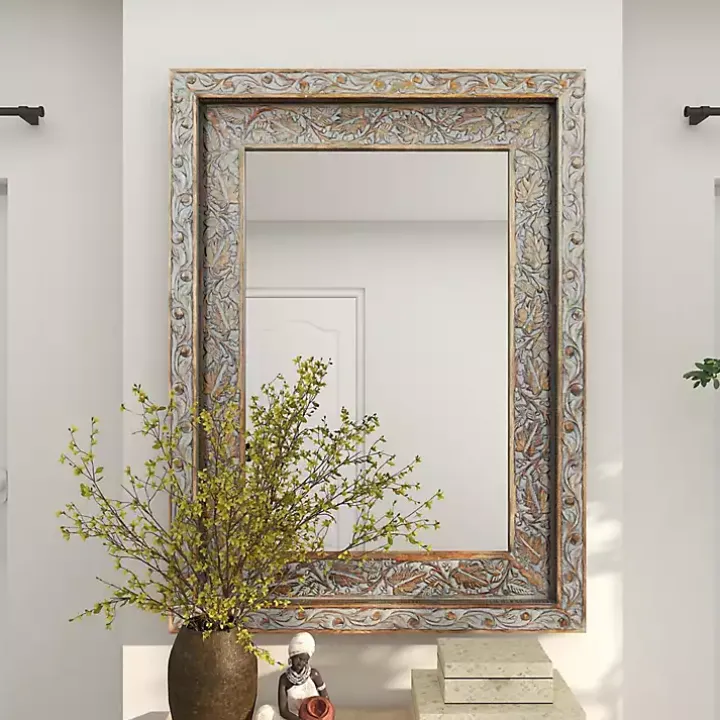 Carved Floral Mango Wood Mirror