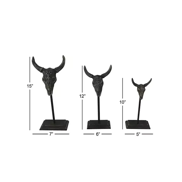 Carved Iron Bullhead Statues, Set of 3