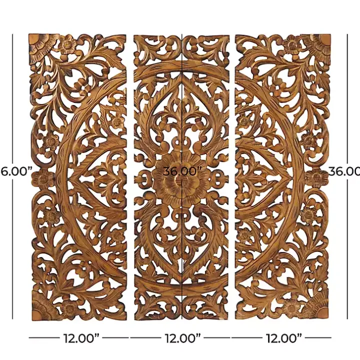 Carved Mahogany 3-pc. Triptych Wall Panels