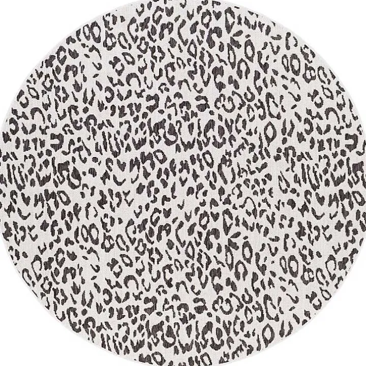 Cauli Black Leopard Print Round Outdoor Rug, 6 ft.