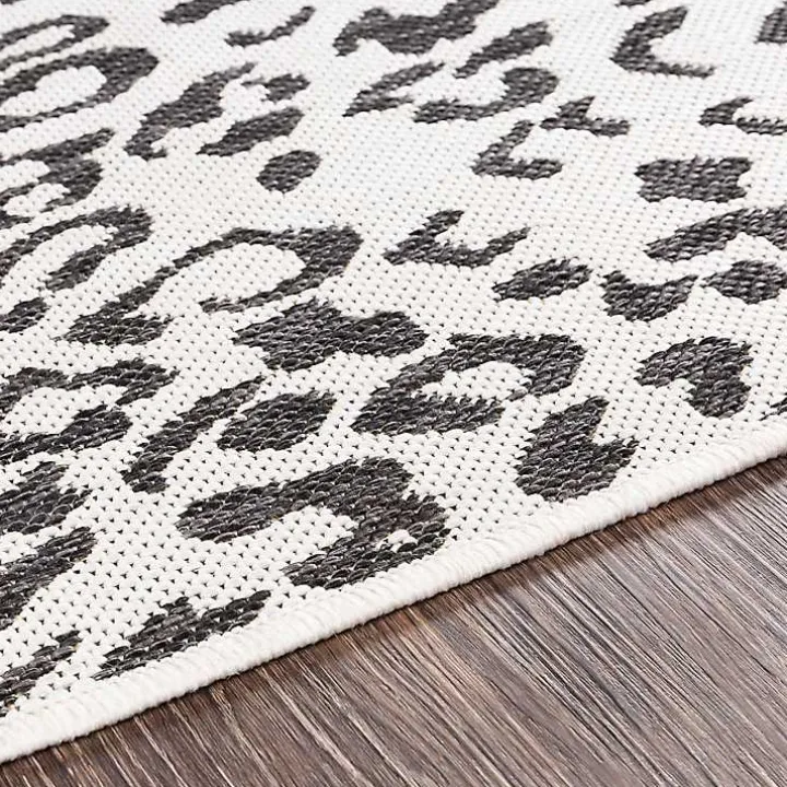 Cauli Black Leopard Print Outdoor Rug, 7x7