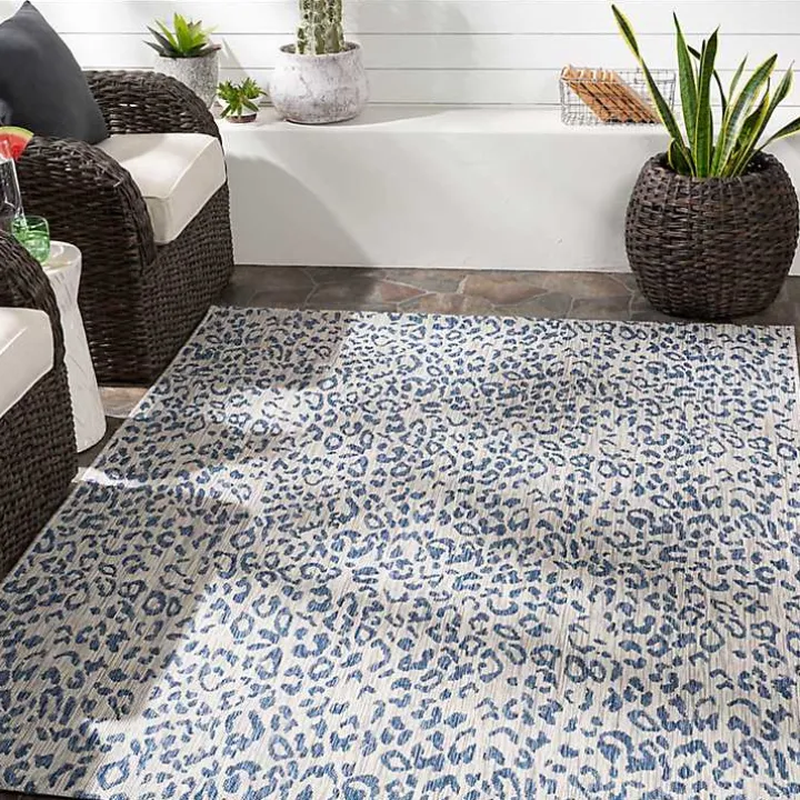 Cauli Blue Leopard Print Outdoor Rug, 4x5