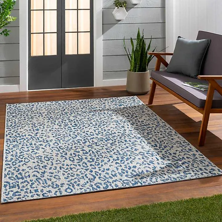 Cauli Blue Leopard Print Outdoor Rug, 8x12