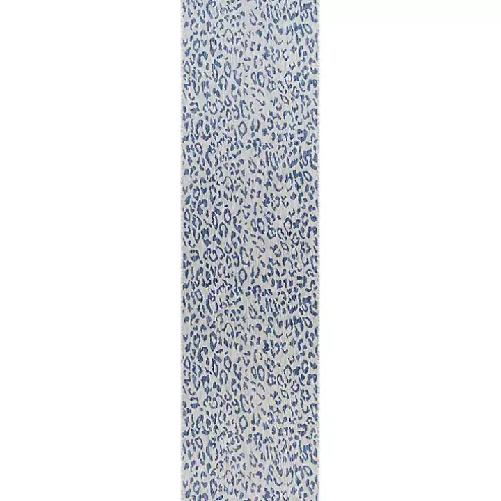Cauli Blue Leopard Print Outdoor Runner Rug, 2x12