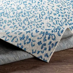 Cauli Blue Leopard Print Round Outdoor Rug, 5 ft.
