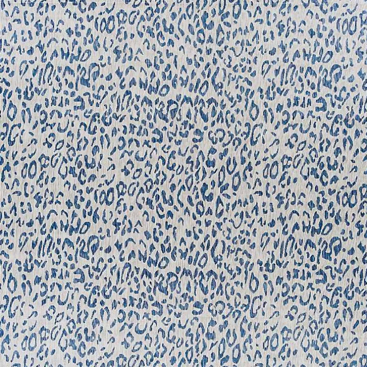 Cauli Blue Leopard Print Outdoor Rug, 6x6