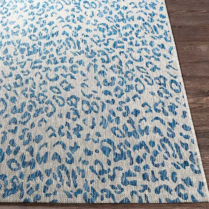 Cauli Blue Leopard Print Outdoor Rug, 6x6