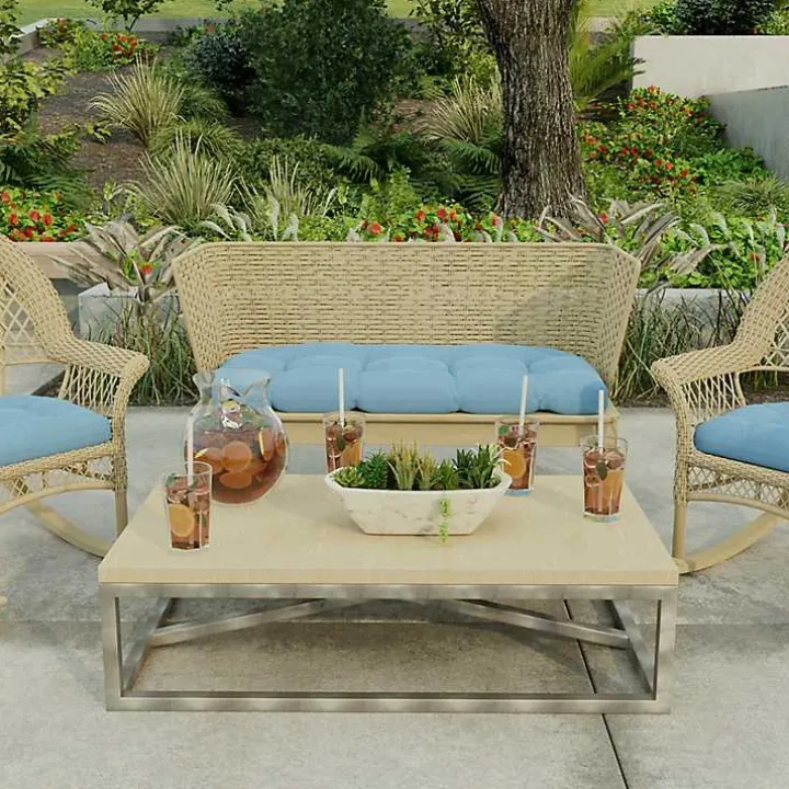 Chambray Blue French Outdoor Wicker Settee Cushion