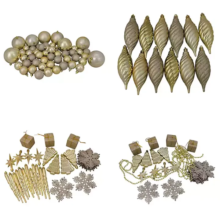 Champagne Gold Shatterproof Christmas Ornament Set