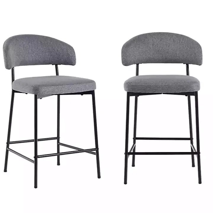 Charcoal and Black Curved Counter Stools, Set of 2