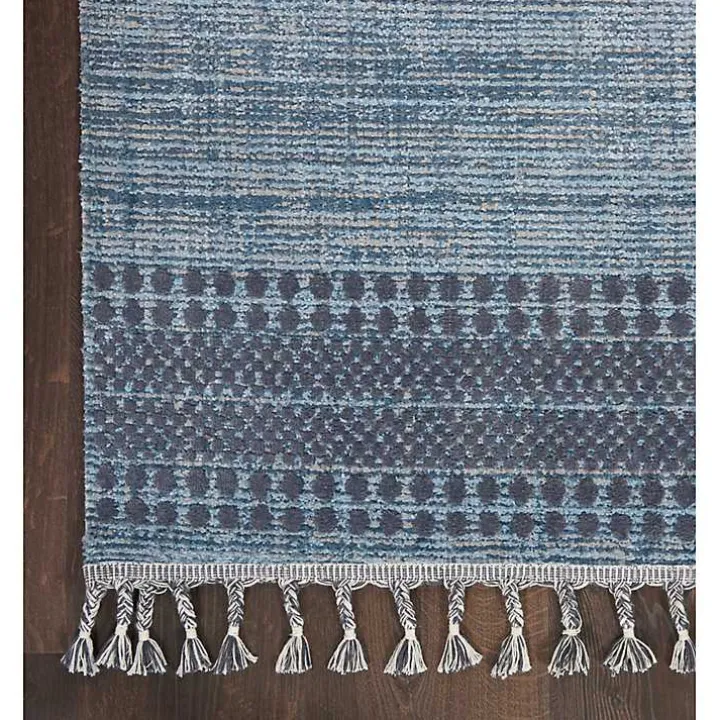 Charcoal and Blue Stripes Fringe Area Rug, 7x10