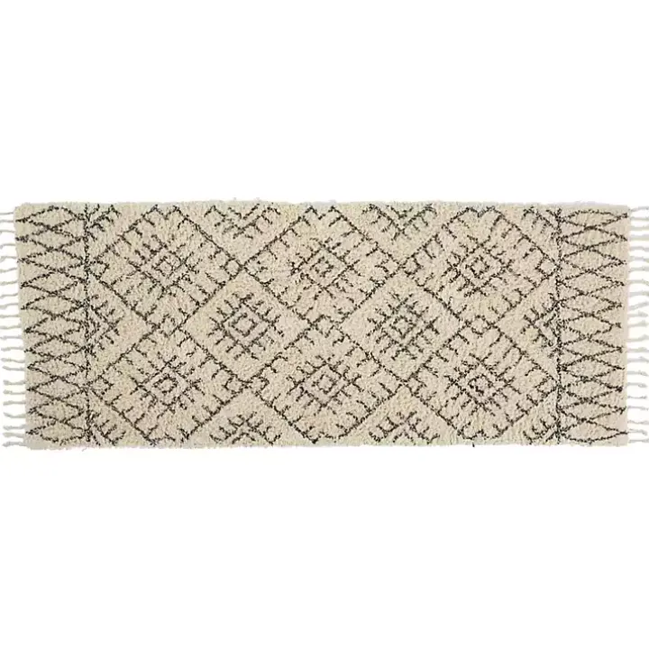 Charcoal and Ivory Linear Fringe Runner, 2x6