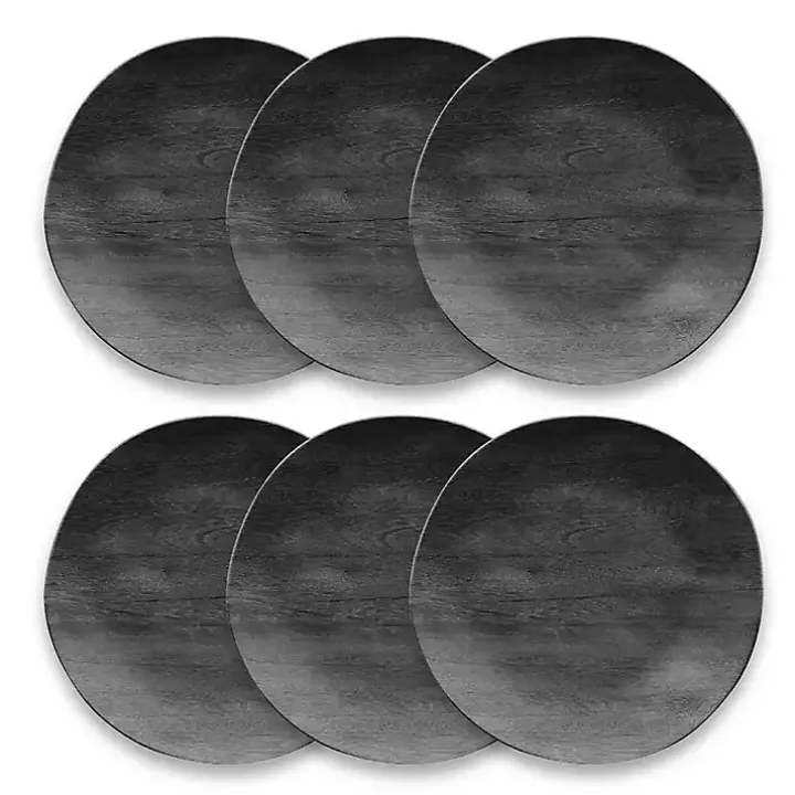 Charcoal Faux Wood Melamine Dinner Plate, Set of 6