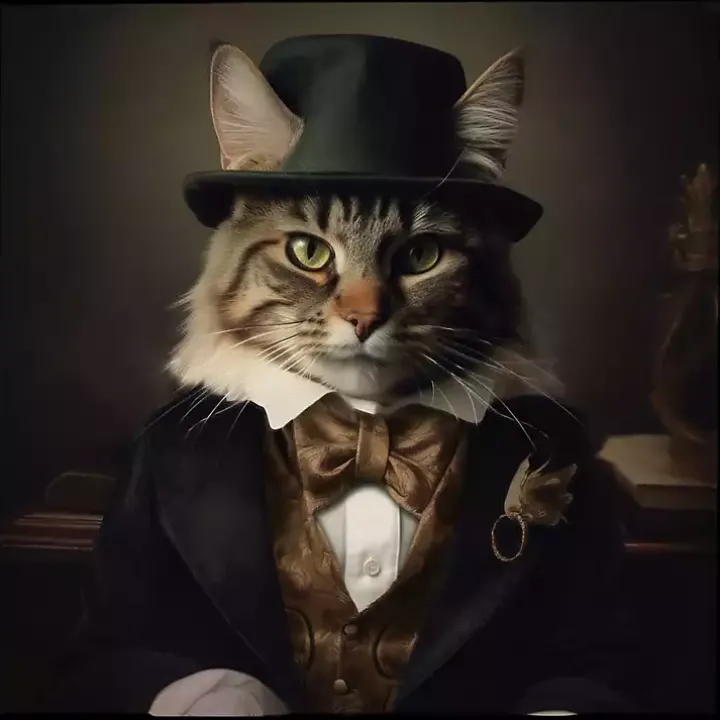 Charming Victorian Cat Framed Canvas Art Print