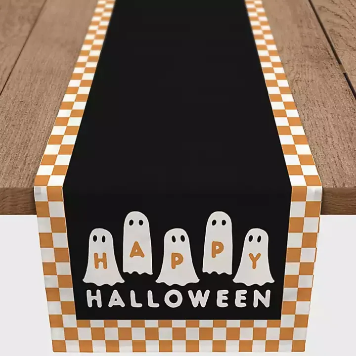 Checker Happy Halloween Ghost Table Runner, 90 in.