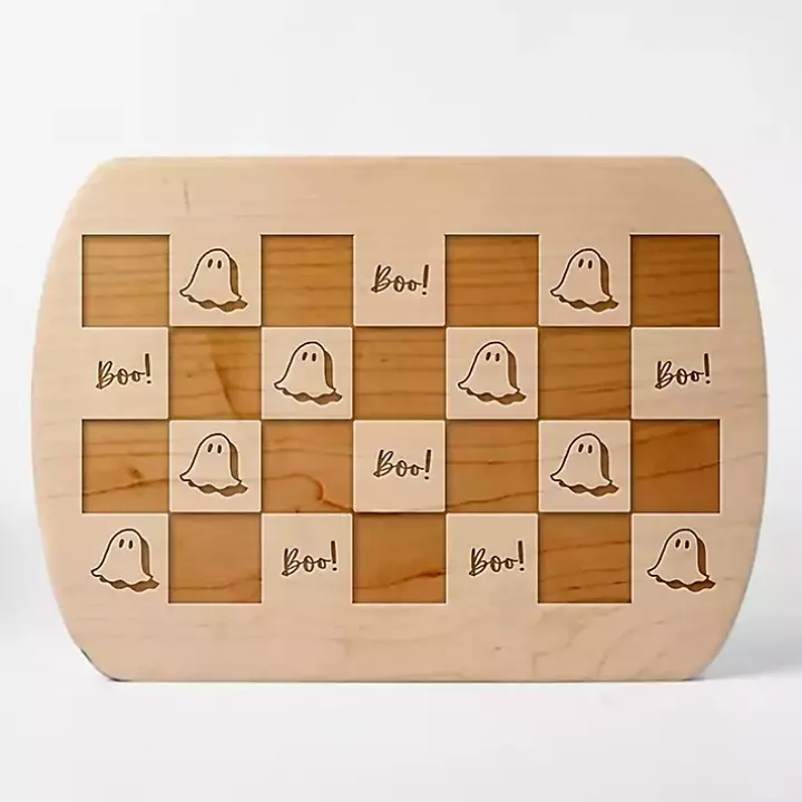 Checkered Ghost Maple Halloween Cutting Board