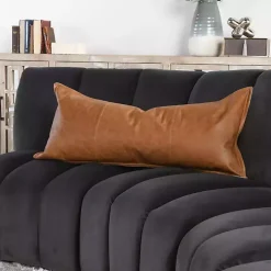 Chestnut Distressed Patina Leather Lumbar Pillow