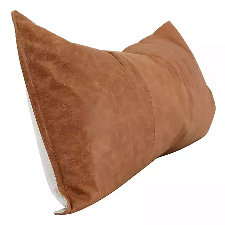 Chestnut Distressed Patina Leather Lumbar Pillow