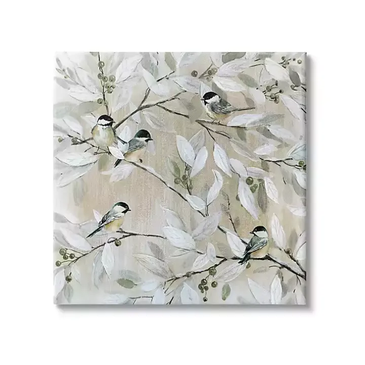 Chickadee Birds on Branch Canvas Art Print, 36x36