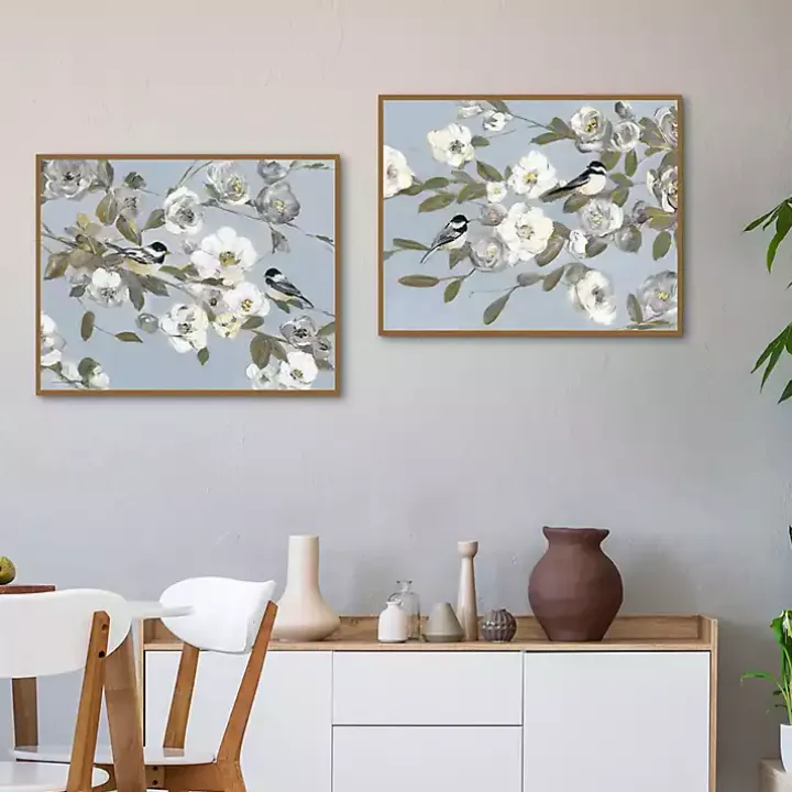 Chickadee Blossoms Framed Canvas Prints, Set of 2