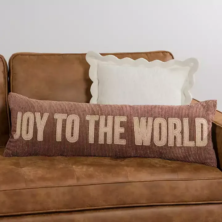 Chocolate Corduroy Joy to the World Pillow