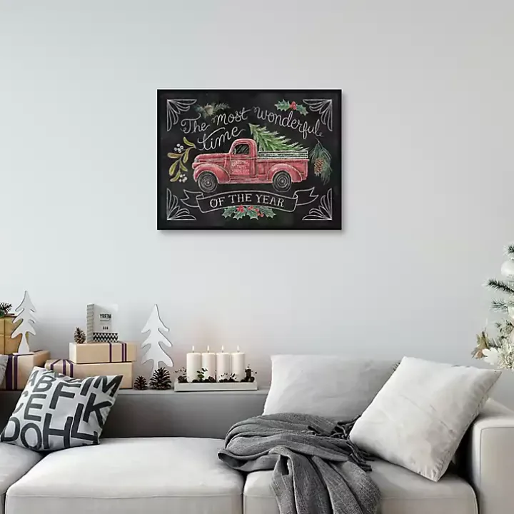 Christmas Chalkboard Truck Framed Canvas Art Print
