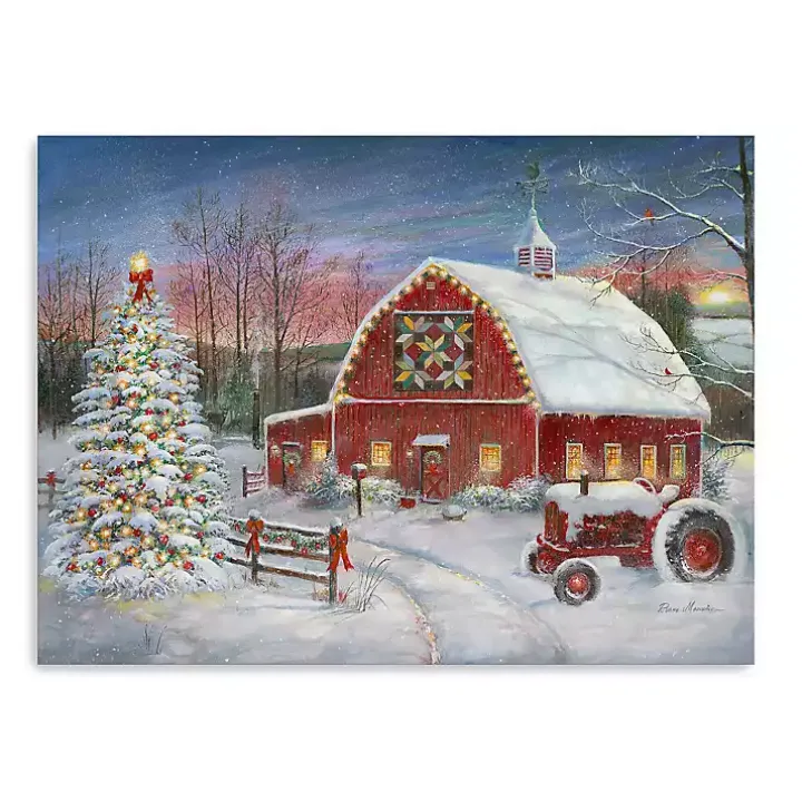 Christmas Cozy Barn Canvas Art Print, 24x30