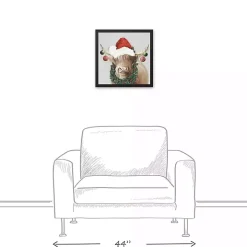 Christmas Highland Cow Black Framed Canvas Print