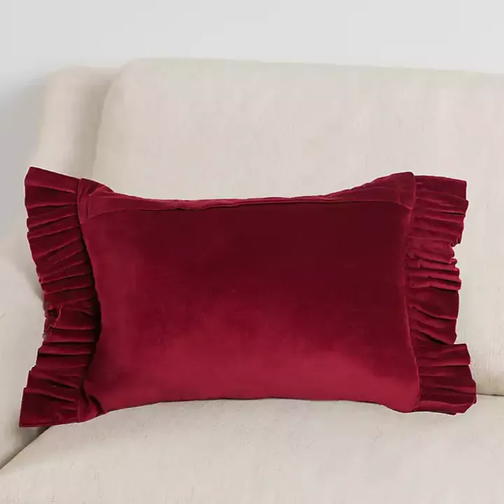 Clara Burgundy Velvet Ruffle Lumbar Pillow