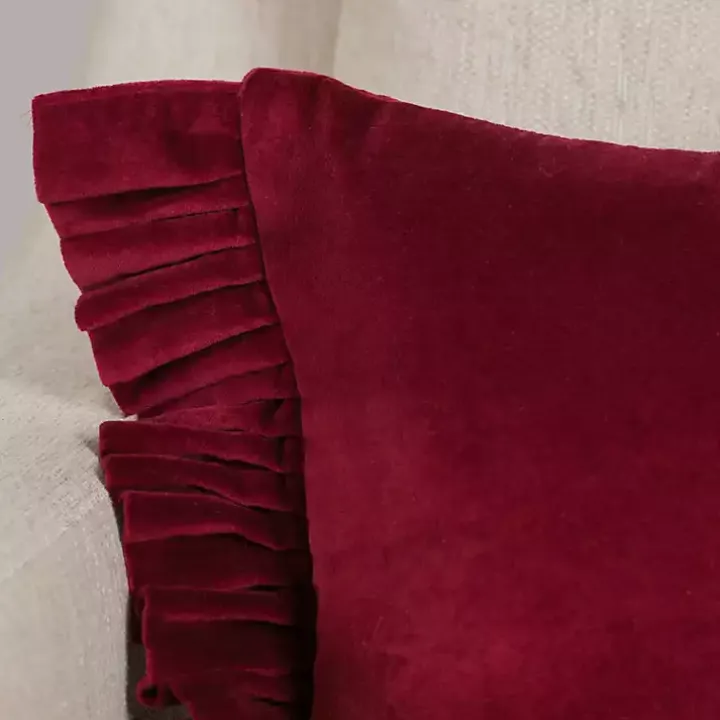 Clara Burgundy Velvet Ruffle Lumbar Pillow