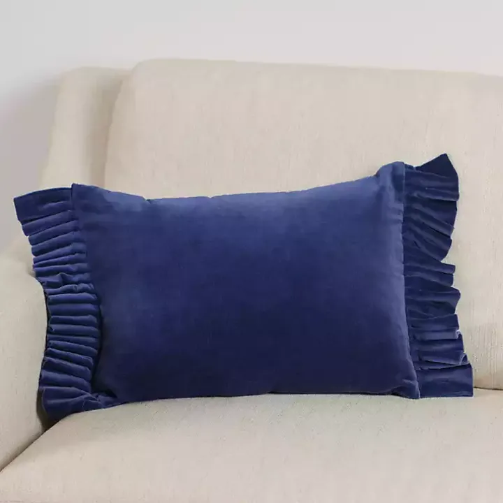 Clara Navy Velvet Ruffle Lumbar Pillow