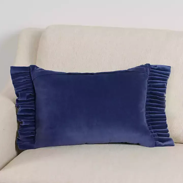 Clara Navy Velvet Ruffle Lumbar Pillow