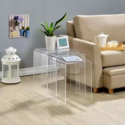 Clear Acrylic Curved Nesting Side Tables, Set of 3
