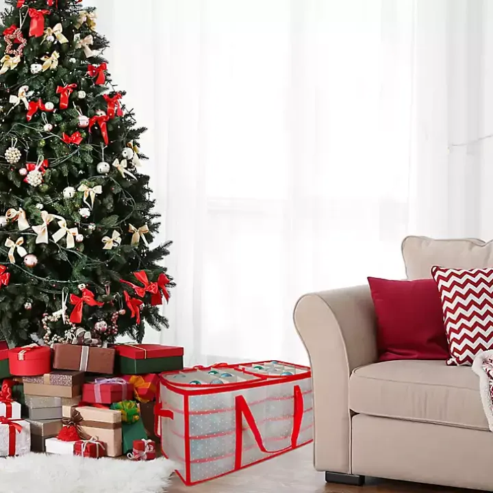 Clear and Red Zip 128-pc. Ornament Storage Box