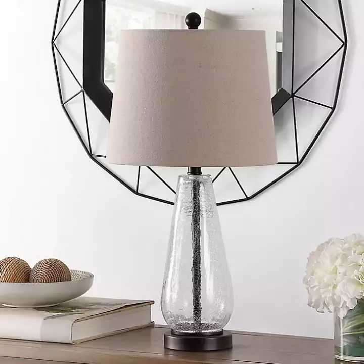 Clear Crackle Glass Bronze Center Table Lamp